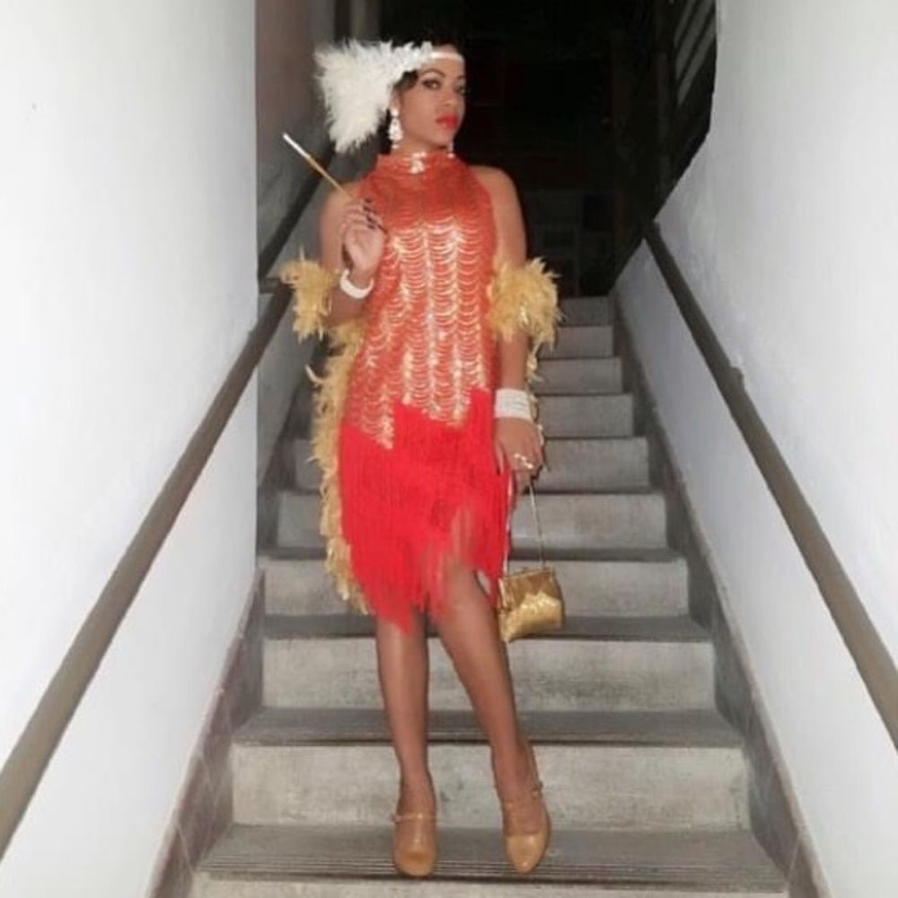 VINTAGE Sequined Flapper Dress w/Fringe